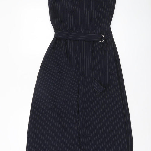 Warehouse Women's Black Pinstripe Halter Wide-Leg Jumpsuit Size 8