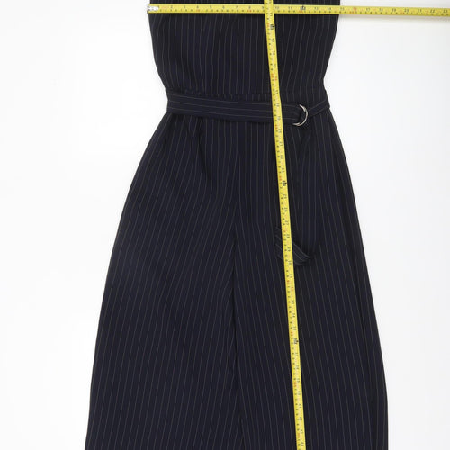 Warehouse Women's Black Pinstripe Halter Wide-Leg Jumpsuit Size 8