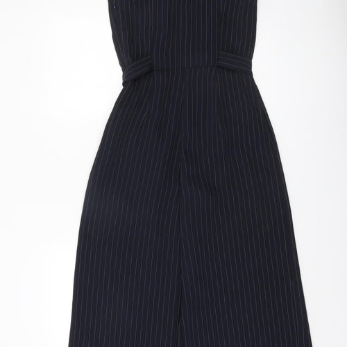 Warehouse Women's Black Pinstripe Halter Wide-Leg Jumpsuit Size 8