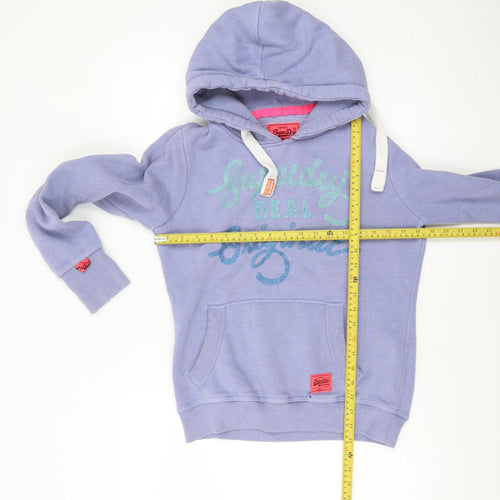 Superdry Women Purple Pullover Hoodie M Vintage Glitter Logo Cotton Blend