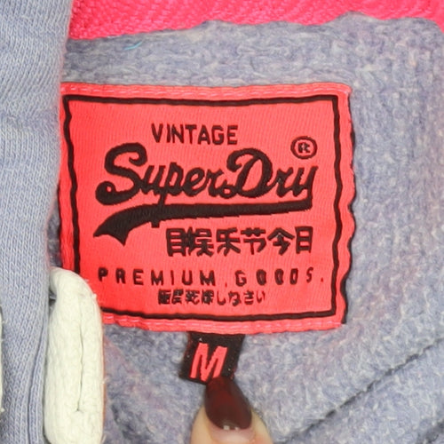 Superdry Women Purple Pullover Hoodie M Vintage Glitter Logo Cotton Blend