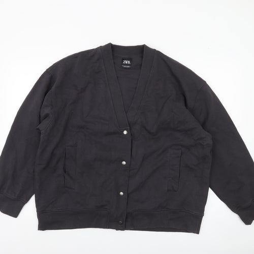 Zara Women Black Cotton Blend Varsity Jacket Size 12
