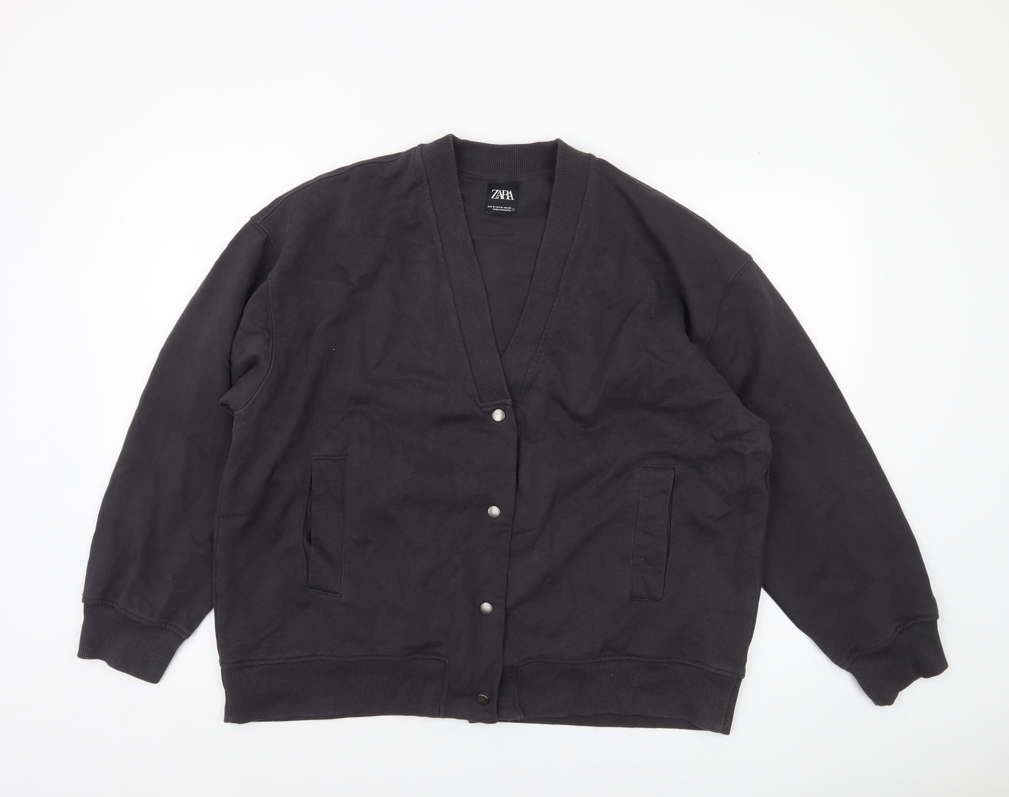 Zara Women Black Cotton Blend Varsity Jacket Size 12