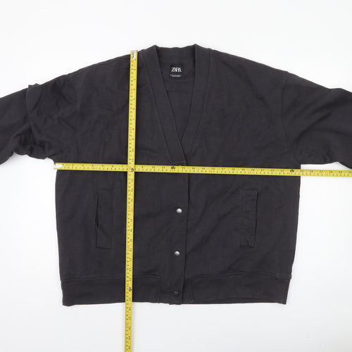 Zara Women Black Cotton Blend Varsity Jacket Size 12