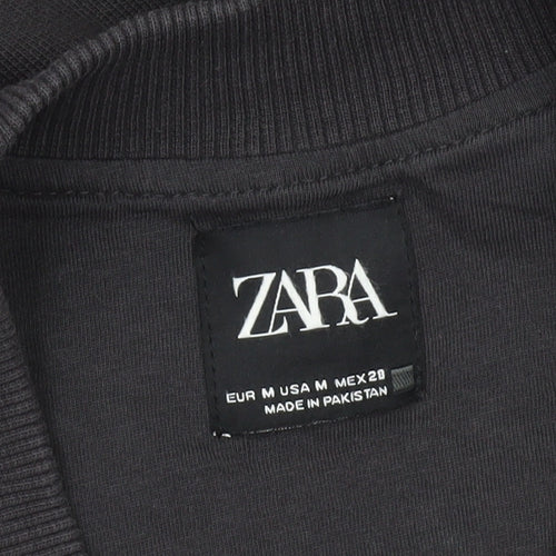 Zara Women Black Cotton Blend Varsity Jacket Size 12