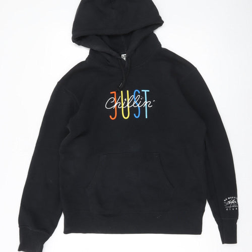 Uniqlo Men Black Graphic JUST Chillin Hoodie Size S Cotton Blend