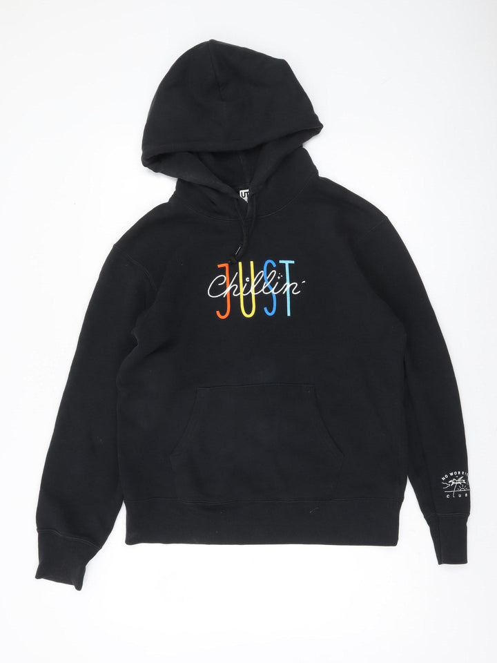Uniqlo Men Black Graphic JUST Chillin Hoodie Size S Cotton Blend