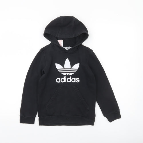 Adidas Boys Black Hoodie 7-8 Years XS Pullover Cotton Blend Logo