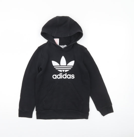 Adidas Boys Black Hoodie 7-8 Years XS Pullover Cotton Blend Logo