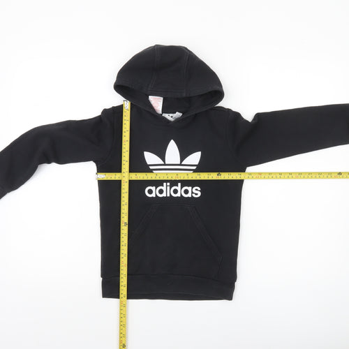 Adidas Boys Black Hoodie 7-8 Years XS Pullover Cotton Blend Logo