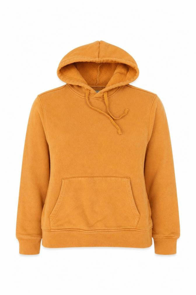 Front view of Organic Basics Women’s Brown Pullover Hoodie, size S, Organic Cotton