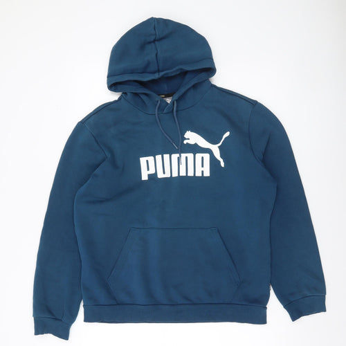Puma Men's Blue Pullover Hoodie Size M Fleece Logo Sportswear