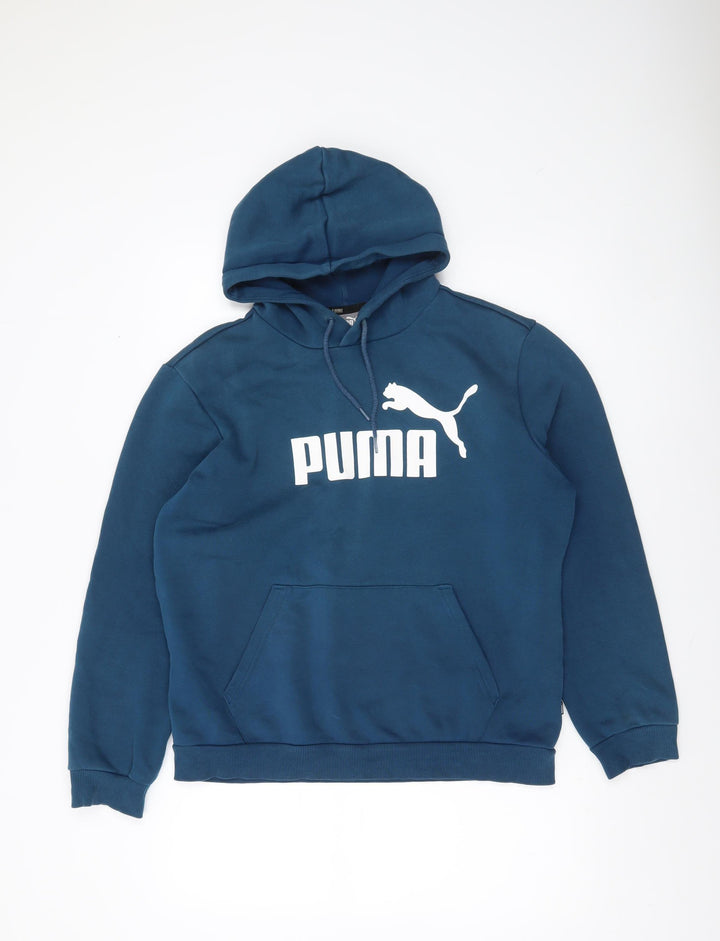 Puma Men's Blue Pullover Hoodie Size M Fleece Logo Sportswear