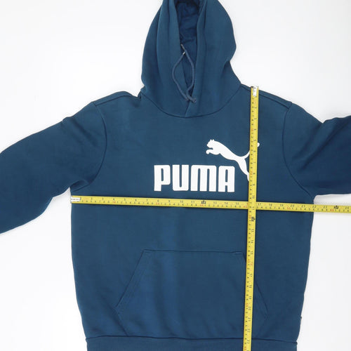 Puma Men's Blue Pullover Hoodie Size M Fleece Logo Sportswear