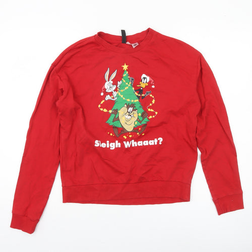 H&M Divided Women Red Christmas Looney Tunes Sweatshirt UK S