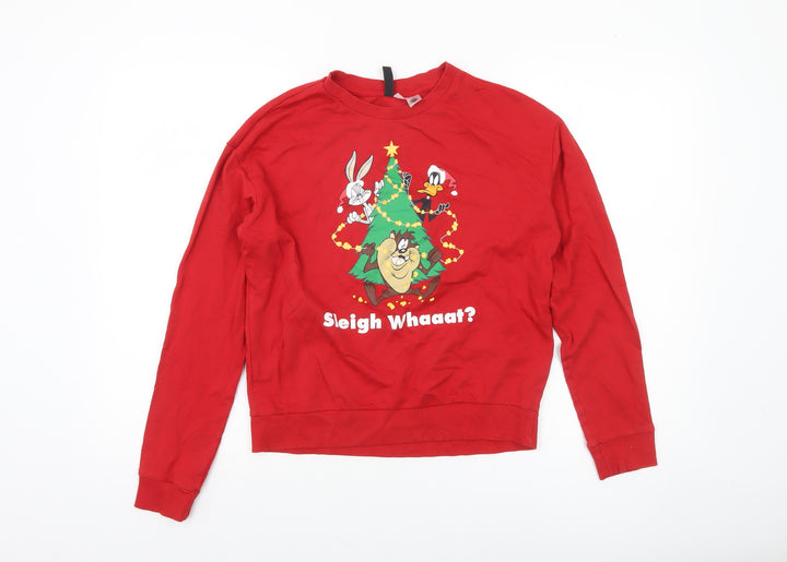 H&M Divided Women Red Christmas Looney Tunes Sweatshirt UK S
