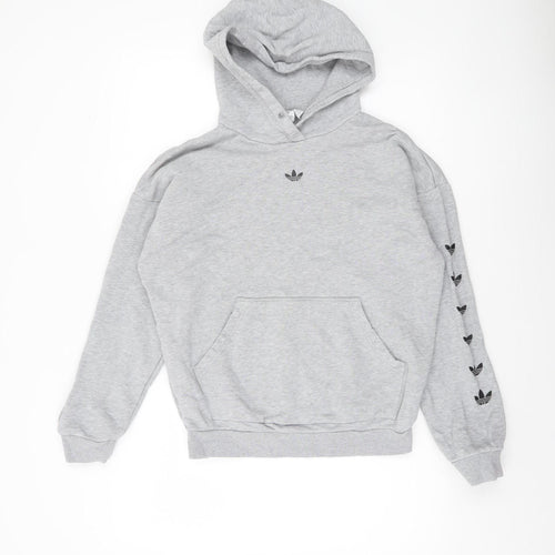 Adidas Women's Grey Hoodie UK 4 Cotton Pullover Sweatshirt