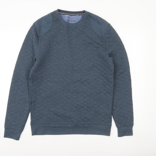River Island Men's Blue Quilted Crew Neck Pullover Sweatshirt Medium