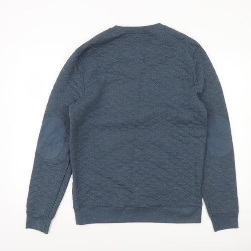 River Island Men's Blue Quilted Crew Neck Pullover Sweatshirt Medium