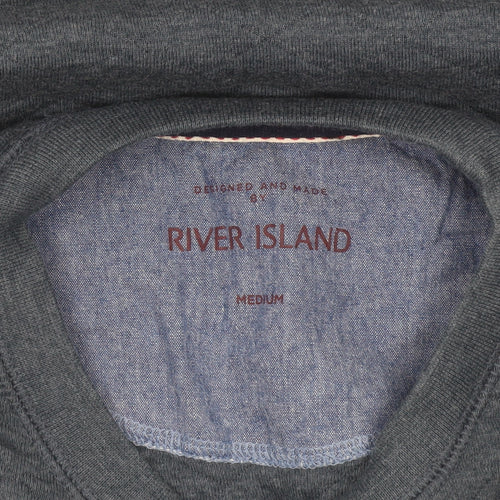 River Island Men's Blue Quilted Crew Neck Pullover Sweatshirt Medium