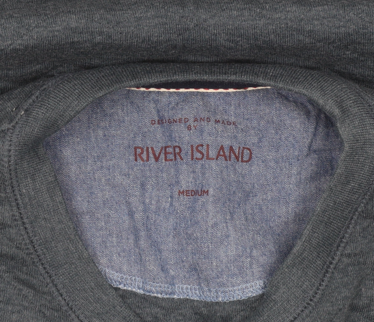 River Island Men's Blue Quilted Crew Neck Pullover Sweatshirt Medium