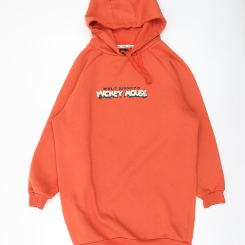 Disney Women’s Orange Mickey Mouse Hooded Pullover Sweatshirt 2XS