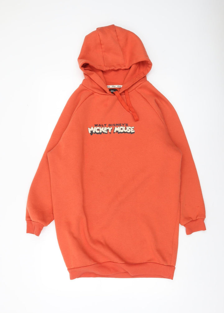 Disney Women’s Orange Mickey Mouse Hooded Pullover Sweatshirt 2XS
