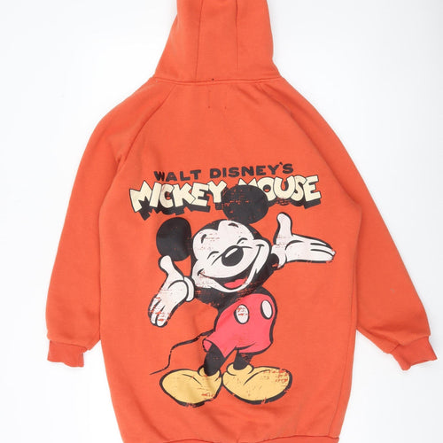 Disney Women’s Orange Mickey Mouse Hooded Pullover Sweatshirt 2XS