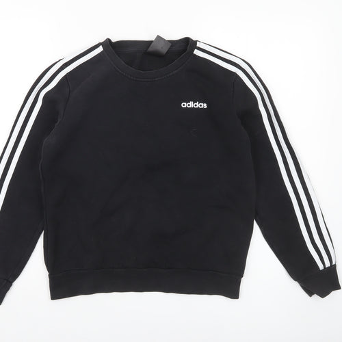 Adidas Boys Black Crew Neck Pullover Sweatshirt 9-10 Years Logo Fleece Top