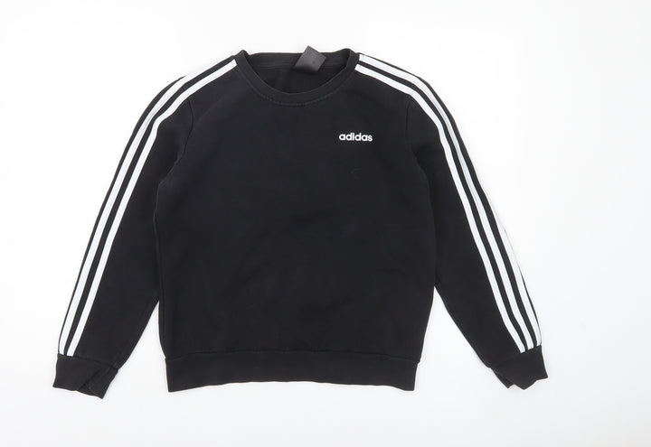 Adidas Boys Black Crew Neck Pullover Sweatshirt 9-10 Years Logo Fleece Top