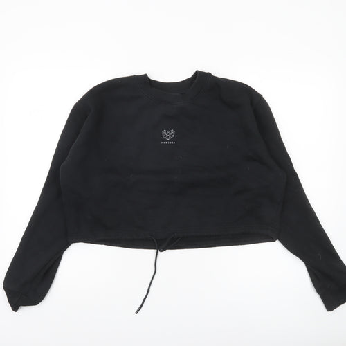 Pink Soda Black Cropped Sweatshirt Women M Drawstring Hem Cotton Blend