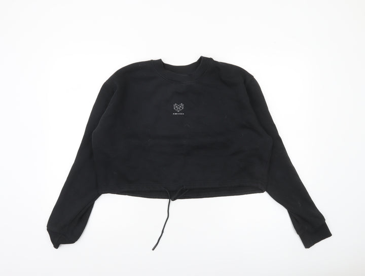 Pink Soda Black Cropped Sweatshirt Women M Drawstring Hem Cotton Blend