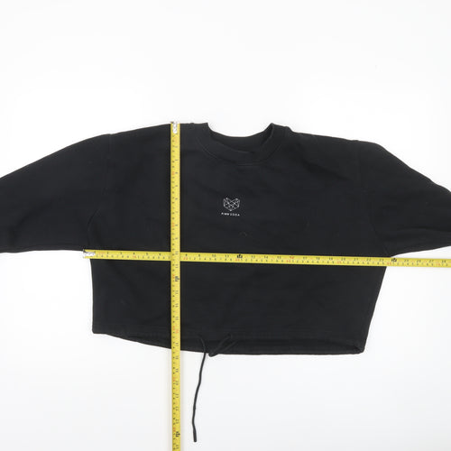 Pink Soda Black Cropped Sweatshirt Women M Drawstring Hem Cotton Blend