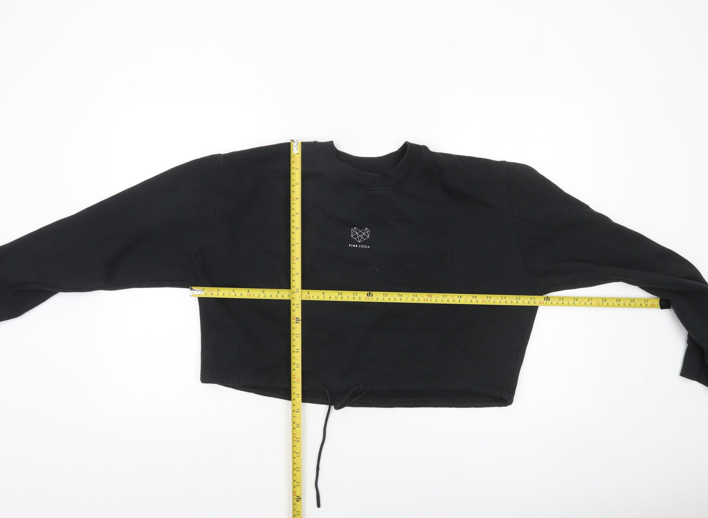 Pink Soda Black Cropped Sweatshirt Women M Drawstring Hem Cotton Blend