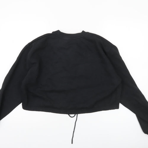 Pink Soda Black Cropped Sweatshirt Women M Drawstring Hem Cotton Blend
