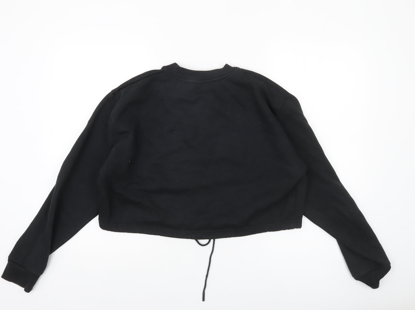 Pink Soda Black Cropped Sweatshirt Women M Drawstring Hem Cotton Blend