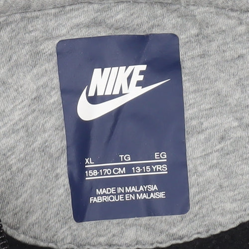 Nike Boys Black Full Zip Hoodie XL 13-15 Years Cotton Blend Hooded Sweatshirt