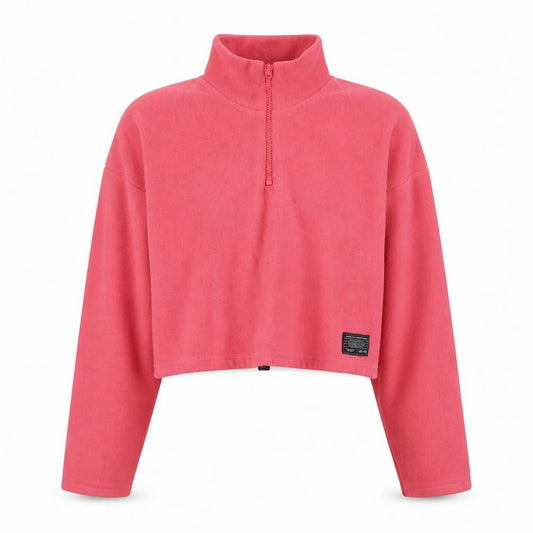 Front view of Urban Outfitters Women Pink Fleece 1/2 Zip Pullover Sweatshirt M