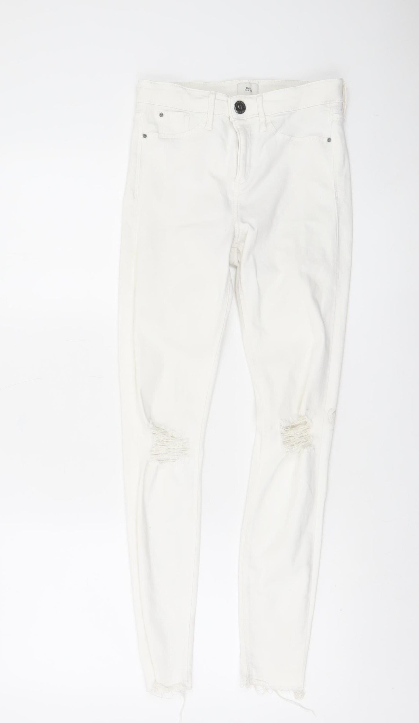 River Island Women's White Skinny Distressed Jeans Size 8