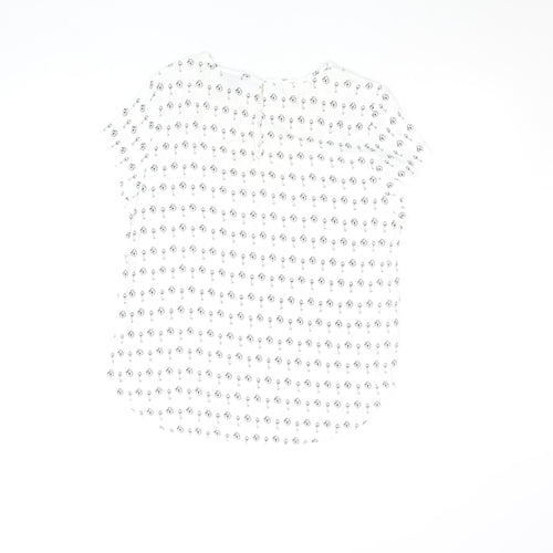 H&M Women White Key Print Chiffon Blouse Size 12 Short Sleeve