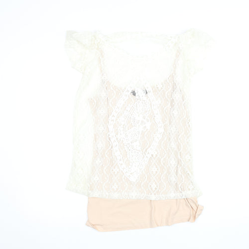 Dorothy Perkins Women’s Beige Lace Overlay Blouse Size 14