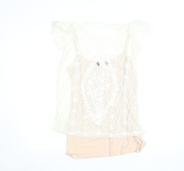 Dorothy Perkins Women’s Beige Lace Overlay Blouse Size 14