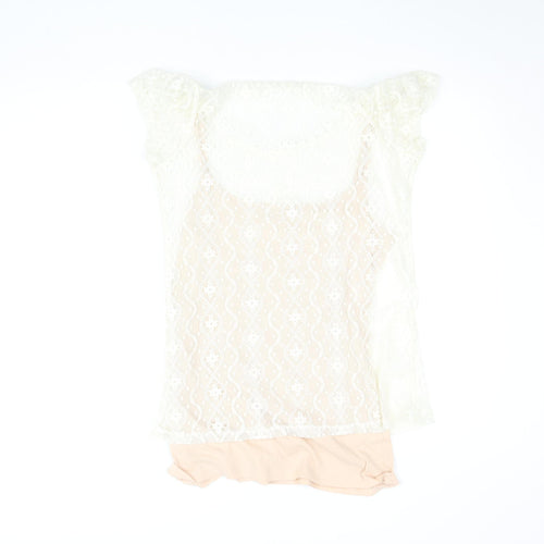 Dorothy Perkins Women’s Beige Lace Overlay Blouse Size 14