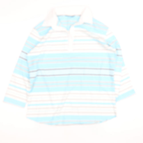 Dunnes Stores Women Blue Striped Cotton Polo Top Size 10-12