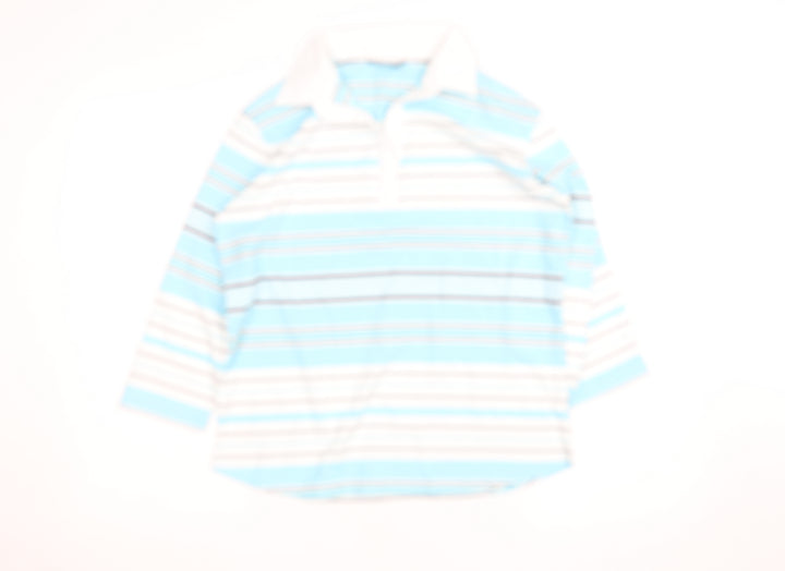 Dunnes Stores Women Blue Striped Cotton Polo Top Size 10-12
