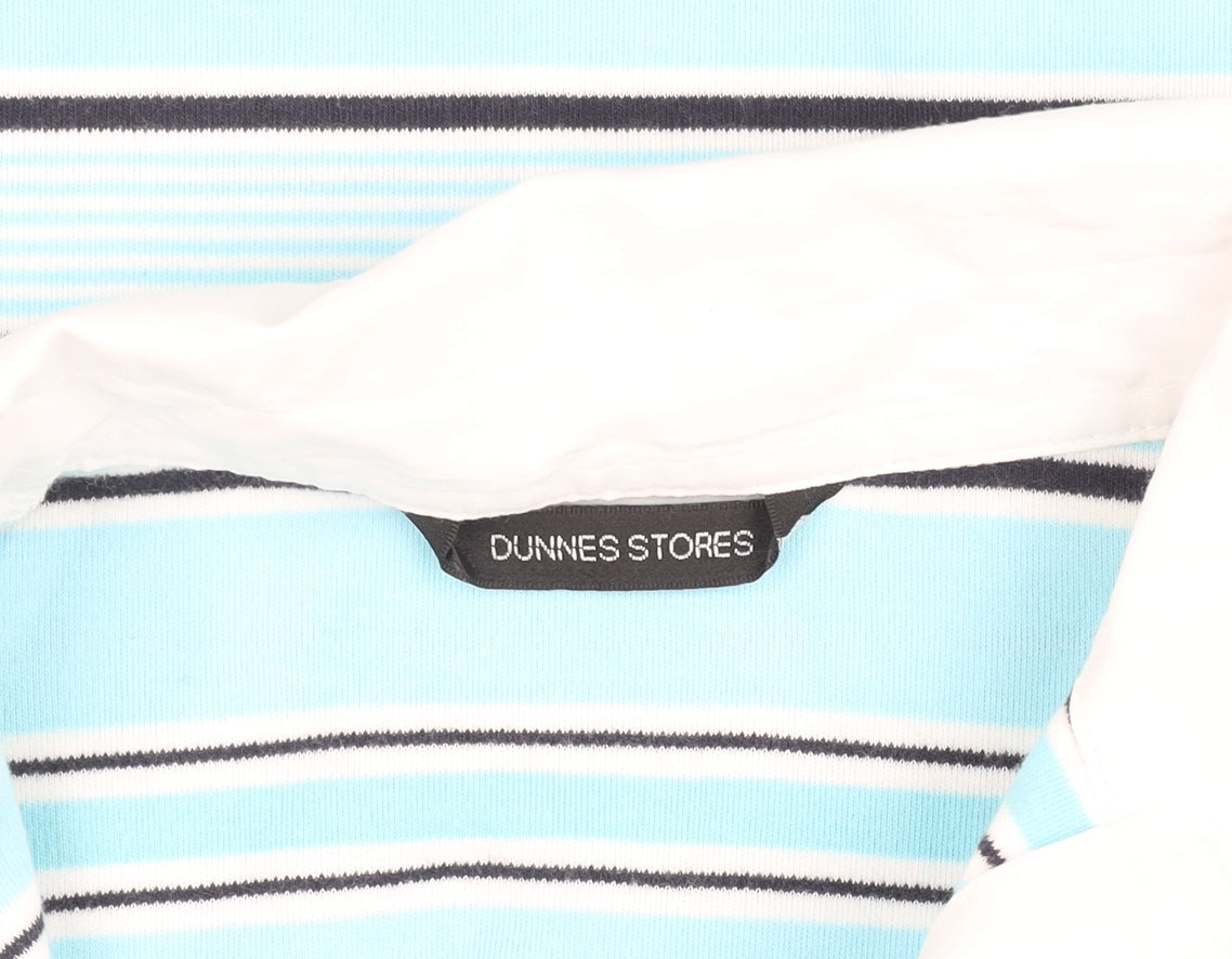 Dunnes Stores Women Blue Striped Cotton Polo Top Size 10-12