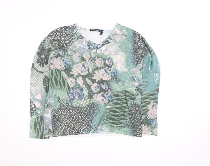 Punt Roma Women's Multicoloured Floral V-Neck Long Sleeve Blouse L