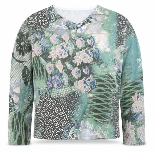Punt Roma Women's Multicoloured Floral V-Neck Long Sleeve Blouse L