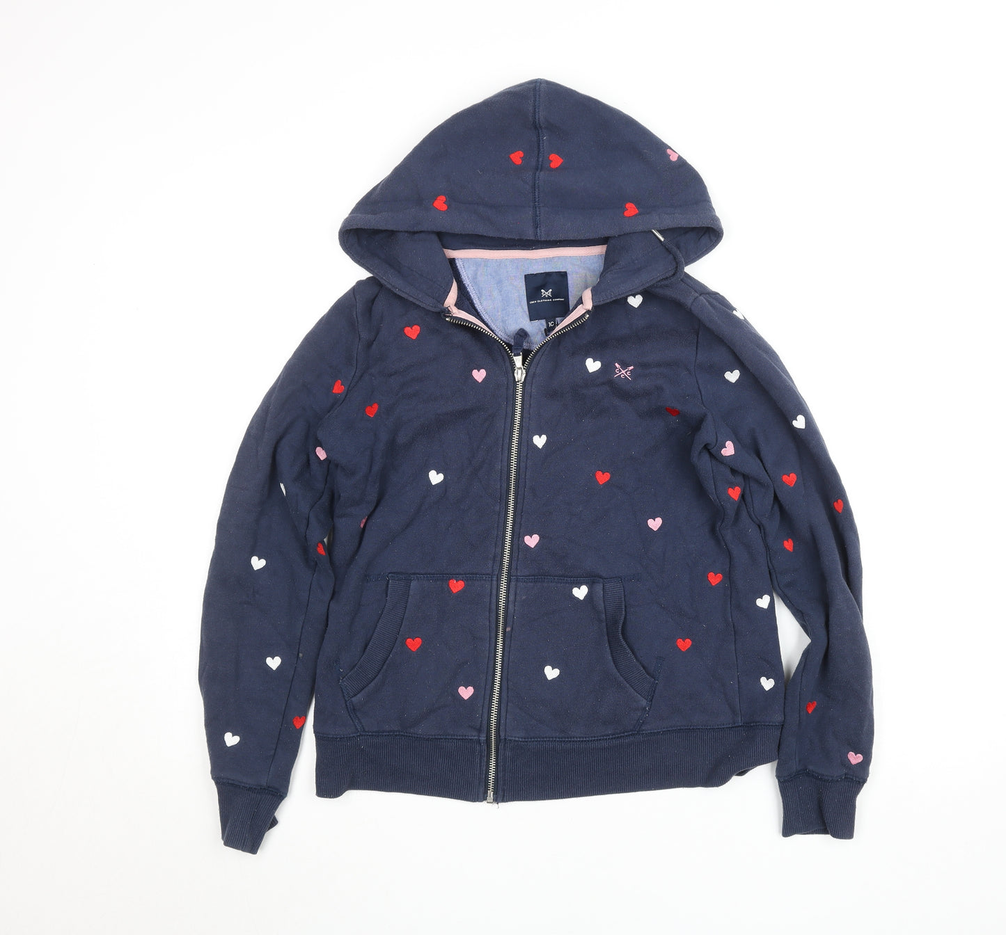 Crew Clothing Company Womens Navy Heart Print Full Zip Hoodie Size 10