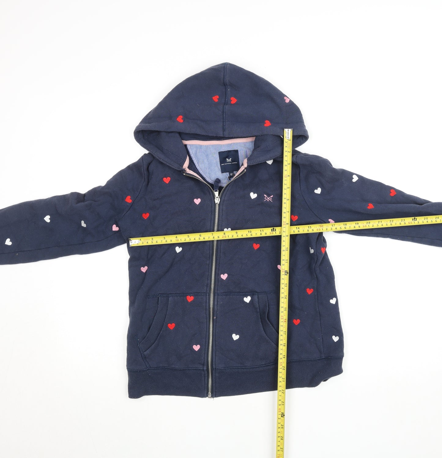 Crew Clothing Company Womens Navy Heart Print Full Zip Hoodie Size 10